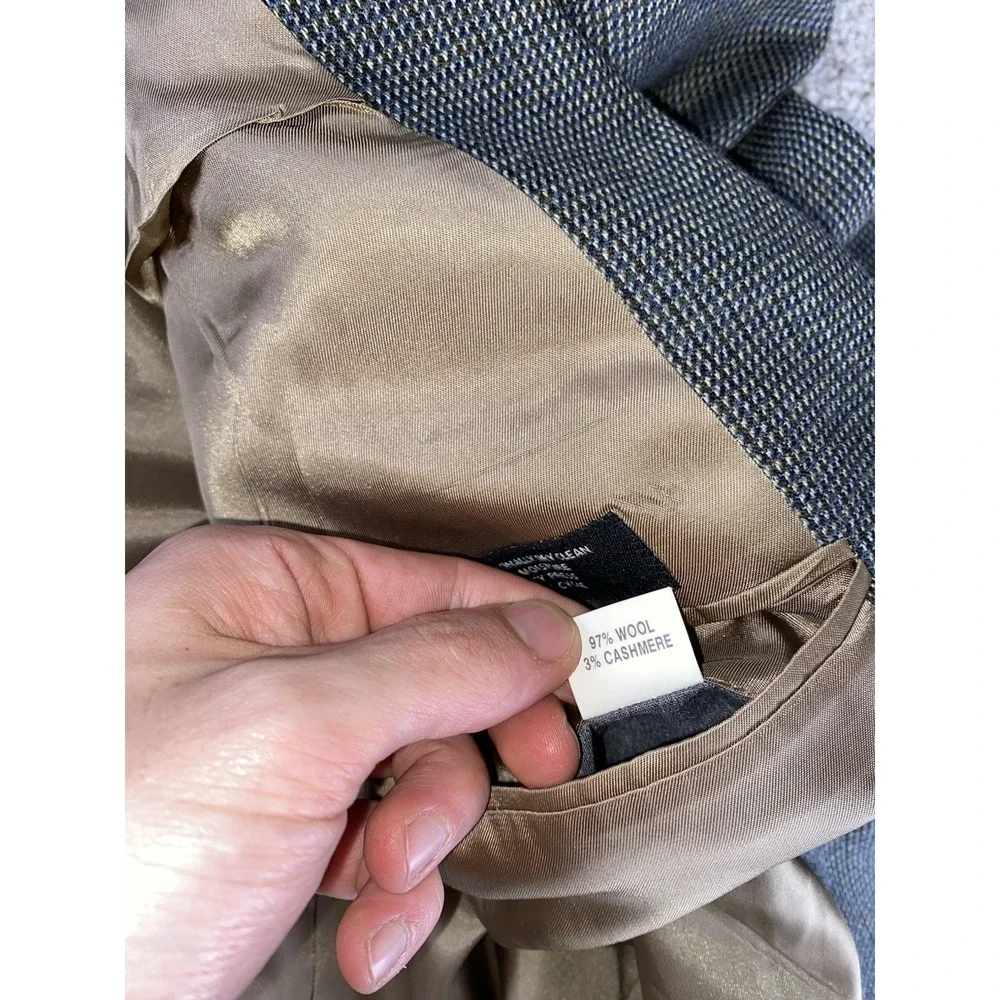 Jos A Bank Blazer 48L Houndstooth Plaid Gray‎ Wool/Cashmere Blend Preppy Read